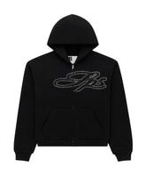 Sp5der Rhinestone Script Zip Up Hoodie Black