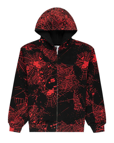Sp5der AOP V2 Zip Up Hoodie Black