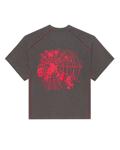 Sp5der Contrast Stitch Slub Tee Slate Grey